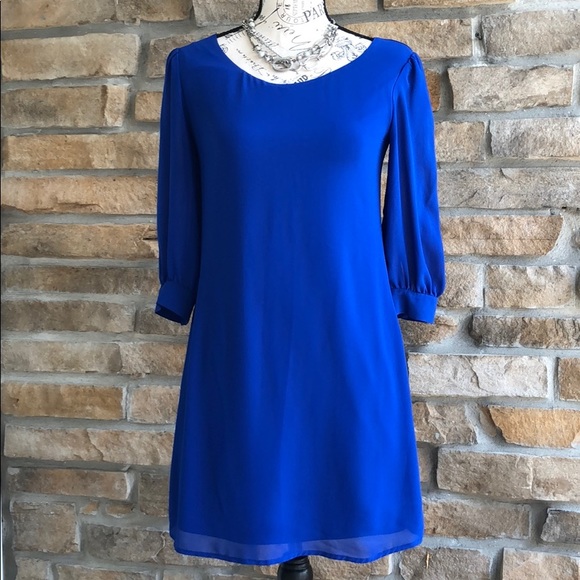 Bright blue dress geometric open back design XS - Picture 2 of 8